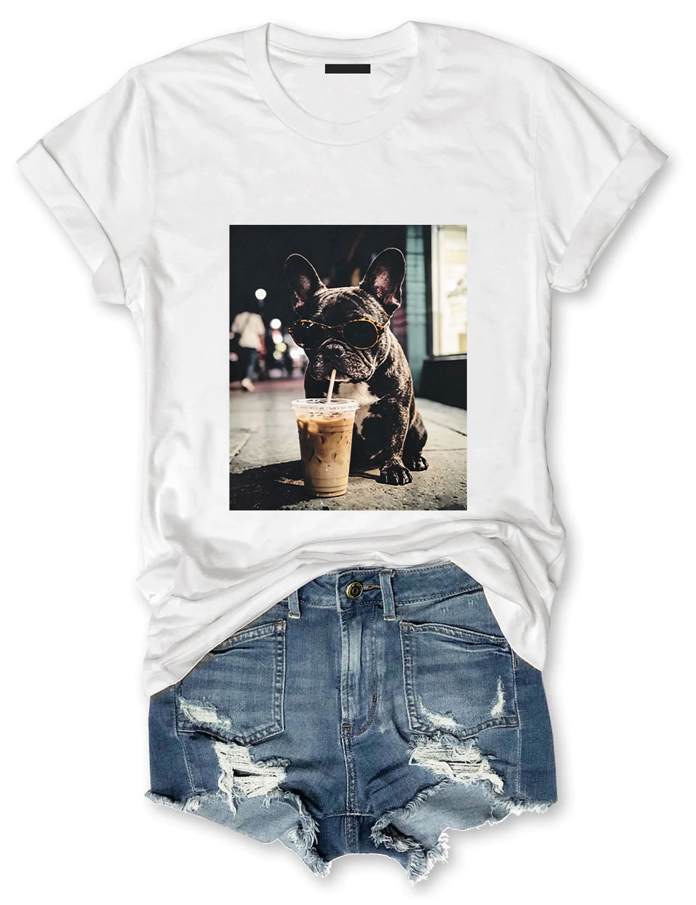 French Bulldog Iced Coffee T-shirt