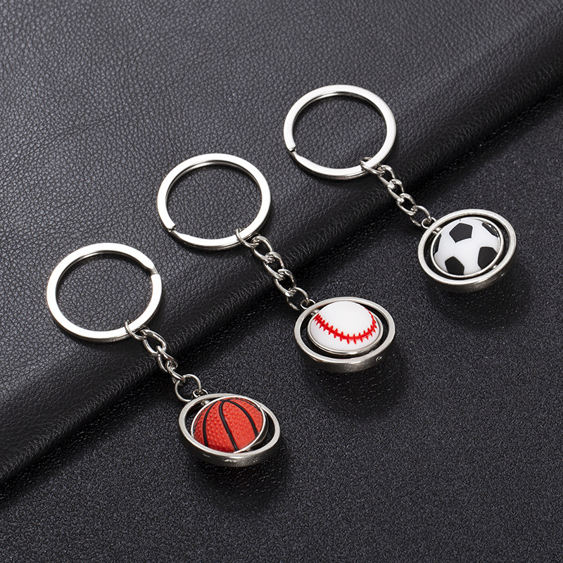 Rotating Small Basketball Soccer Golf Rugby Baseball Keychain Metal Ball Key Ring Gift