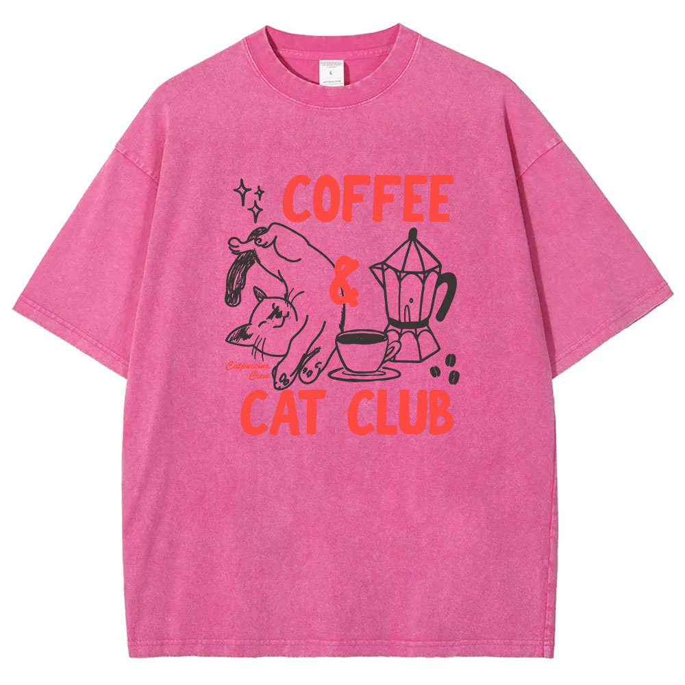Coffee Cat Club Funny Washed T-shirt