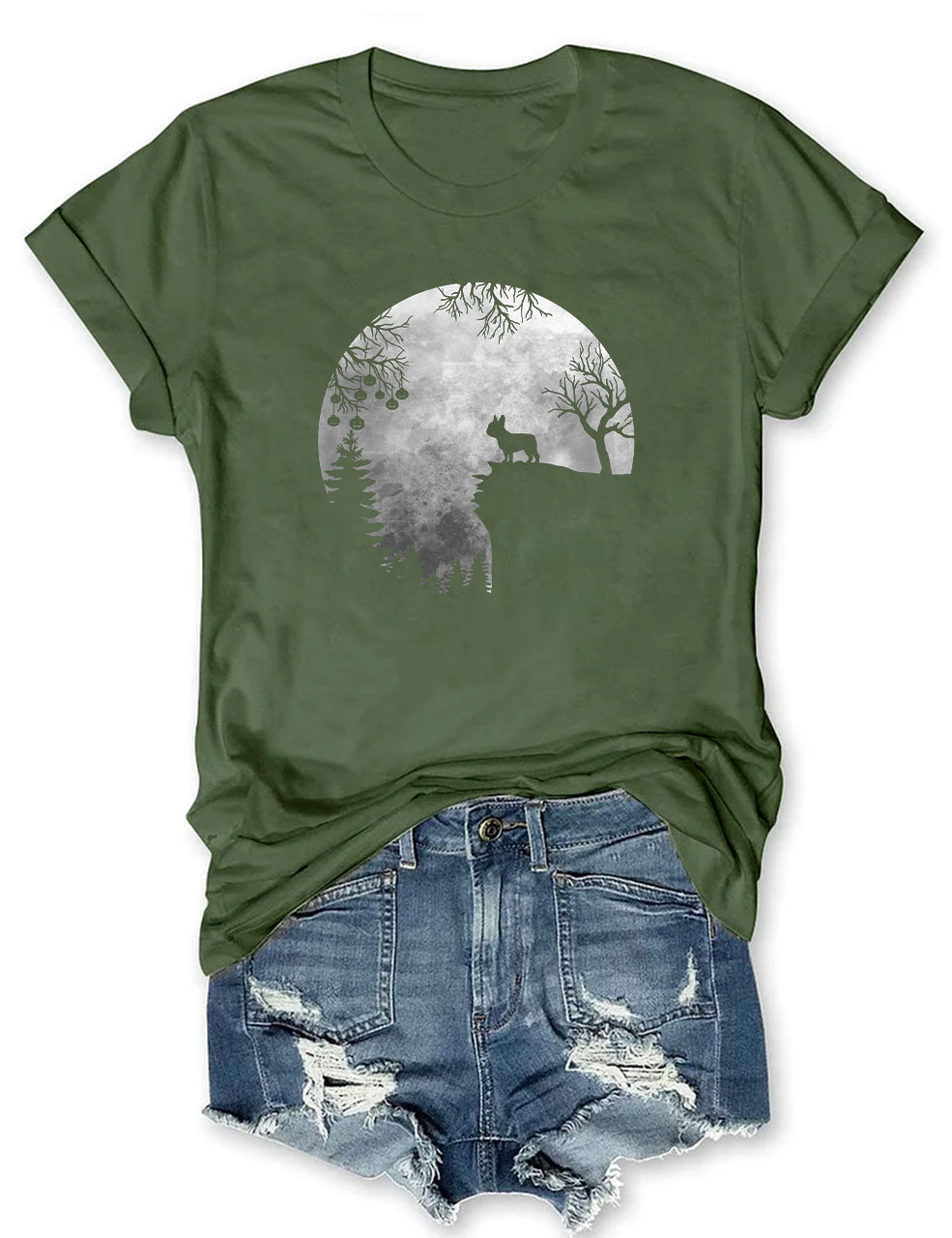 Moon Halloween Spooky Frenchie Dog T-shirt