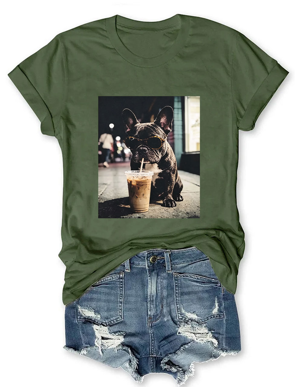 French Bulldog Iced Coffee T-shirt