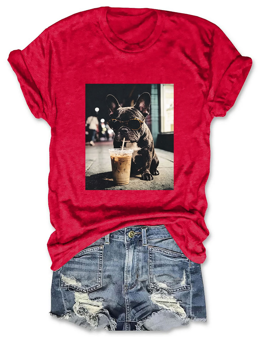 French Bulldog Iced Coffee T-shirt