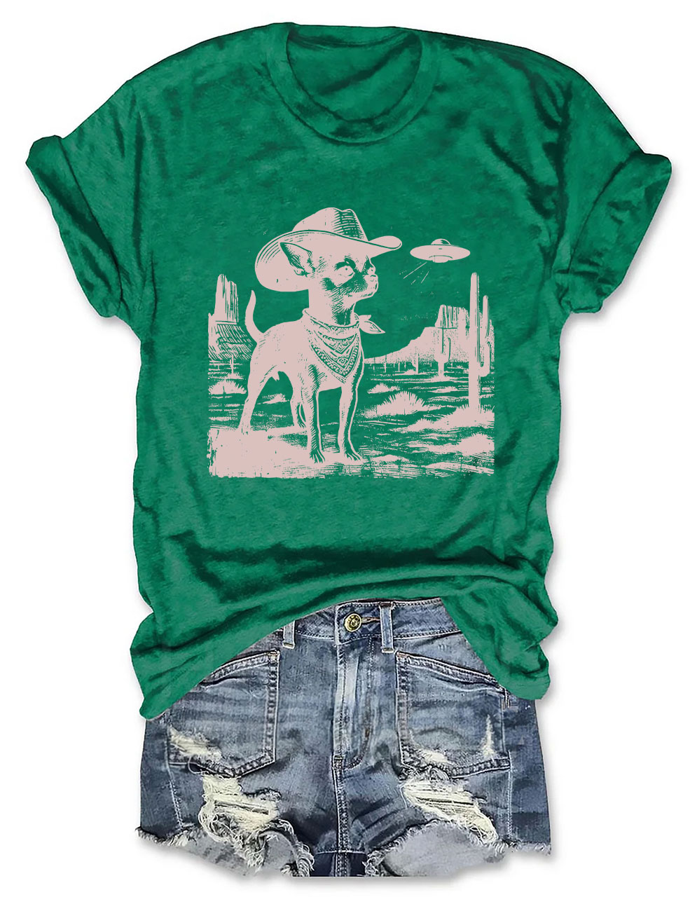 Vintage Chihuahua UFO Alien Cowboy T-shirt