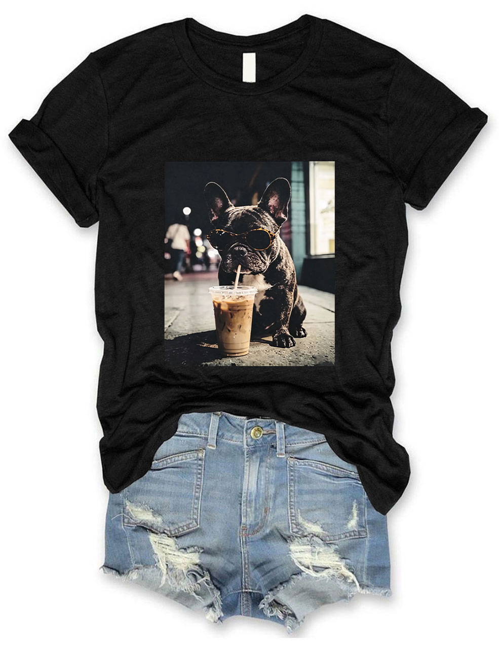 French Bulldog Iced Coffee T-shirt