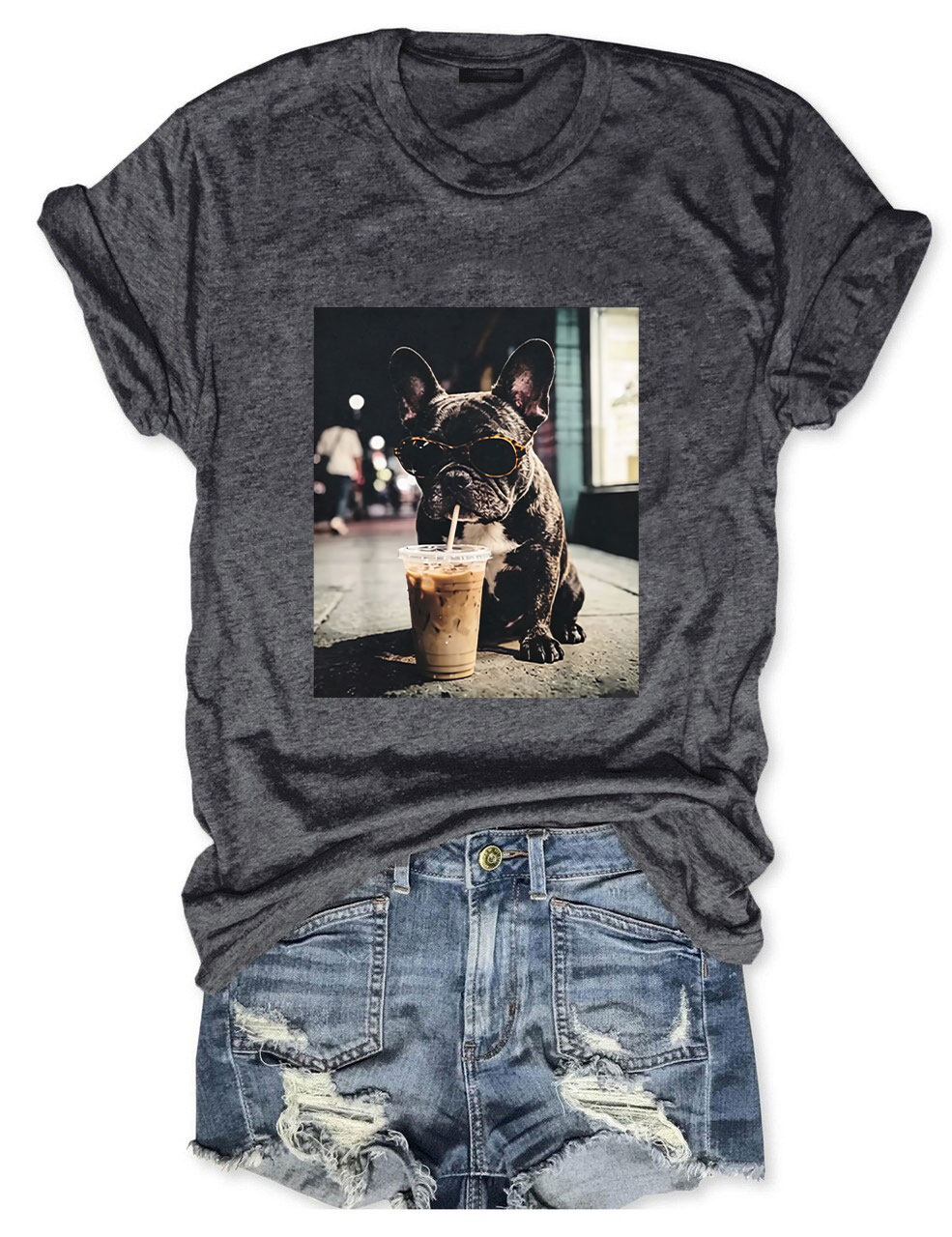 French Bulldog Iced Coffee T-shirt