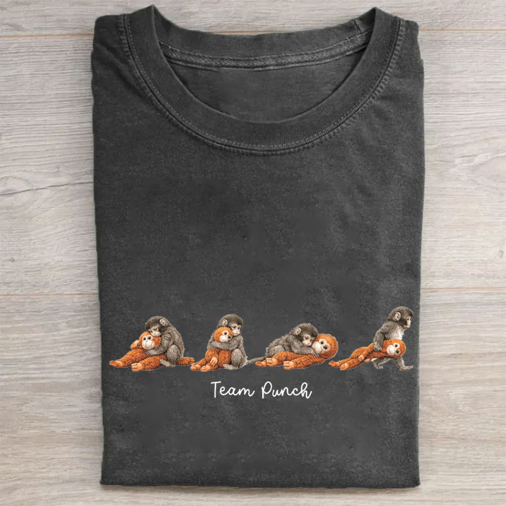 Baby Monkey Punch with Plush Toy Washed T-shirt
