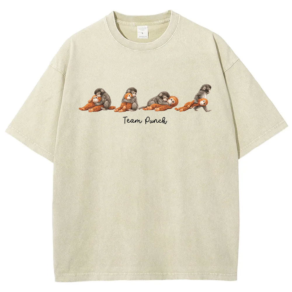 Baby Monkey Punch with Plush Toy Washed T-shirt