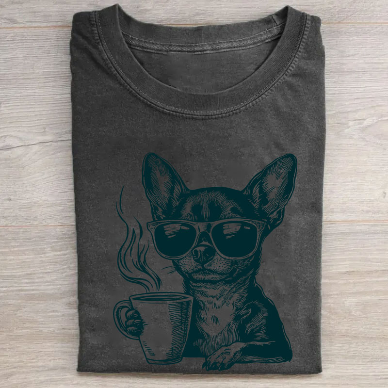 Coffee Sunglasses Vintage Engraving Chihuahua T-shirt