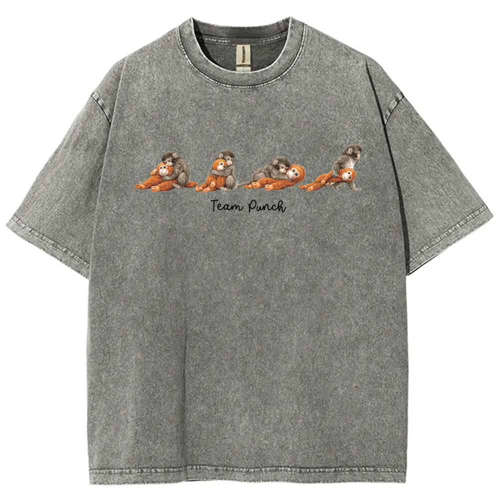 Baby Monkey Punch with Plush Toy Washed T-shirt
