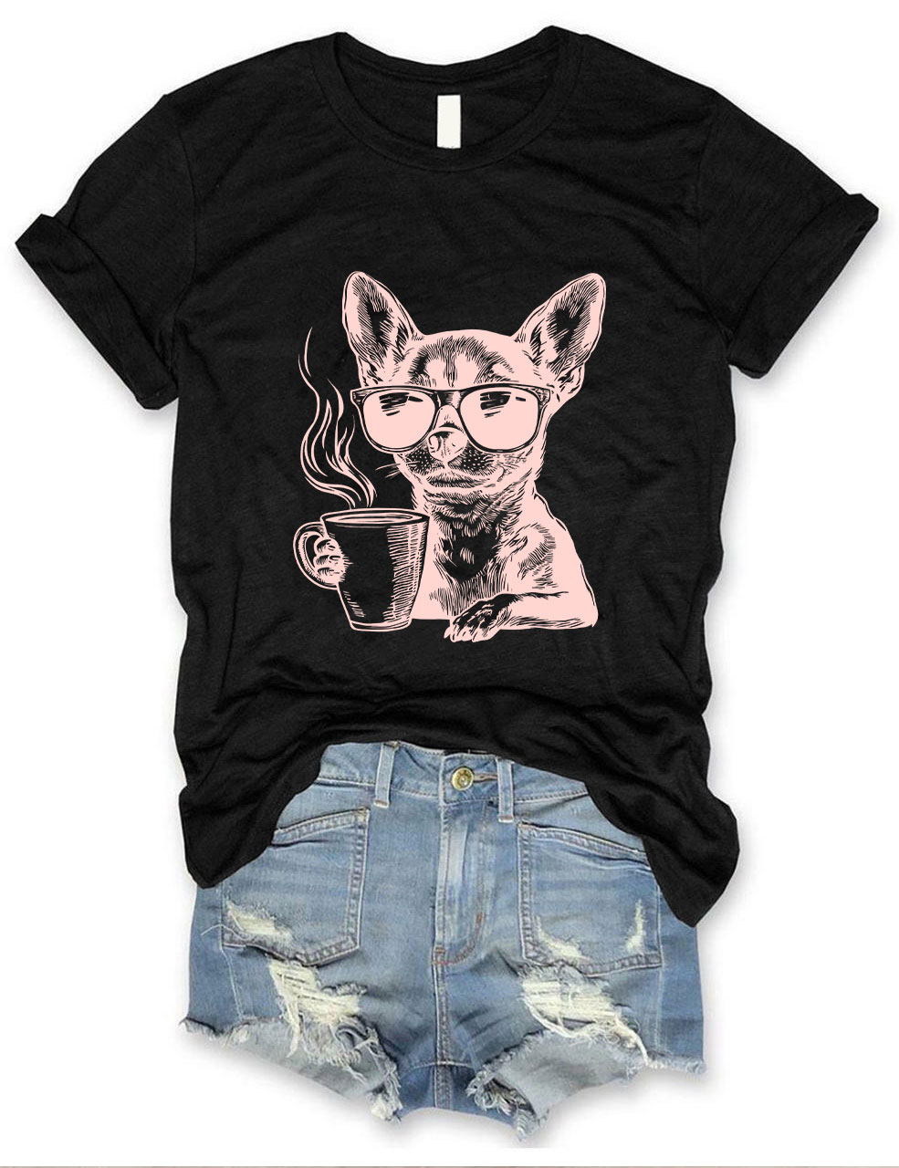 Coffee Sunglasses Vintage Engraving Chihuahua T-shirt