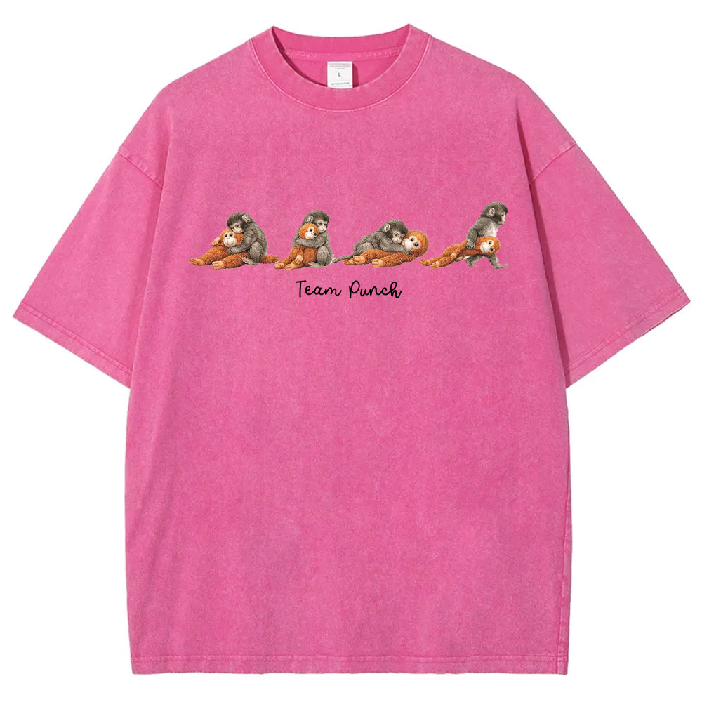 Baby Monkey Punch with Plush Toy Washed T-shirt