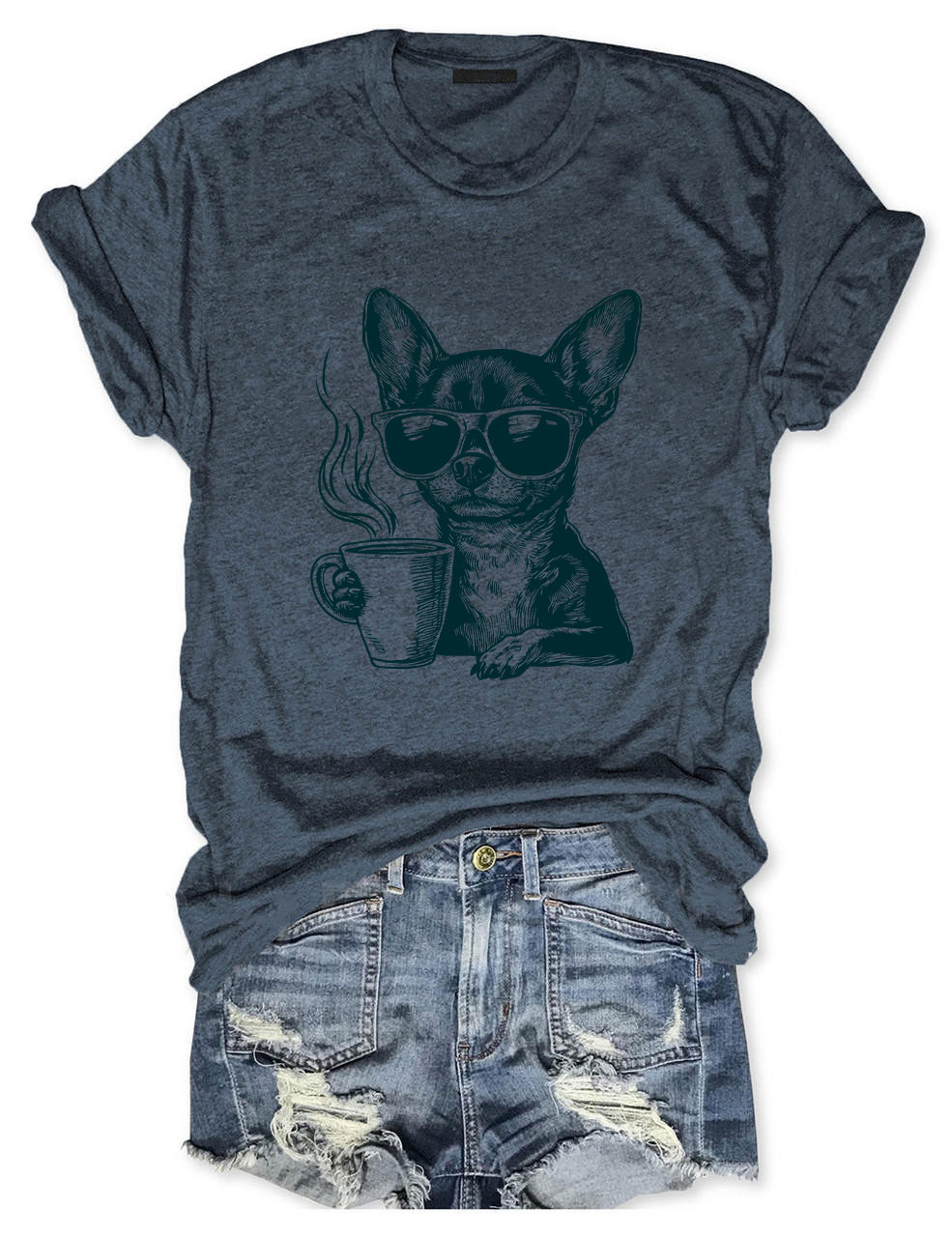 Coffee Sunglasses Vintage Engraving Chihuahua T-shirt