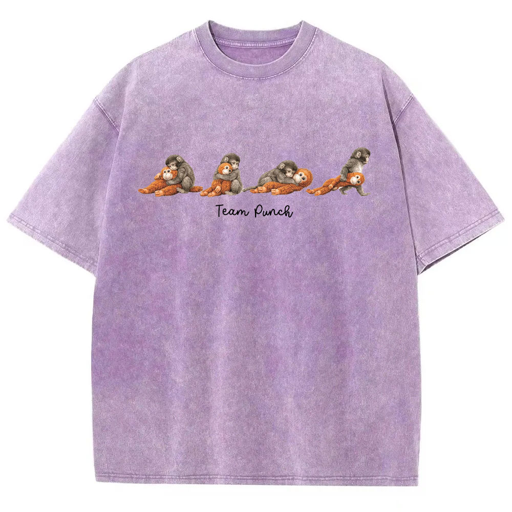 Baby Monkey Punch with Plush Toy Washed T-shirt