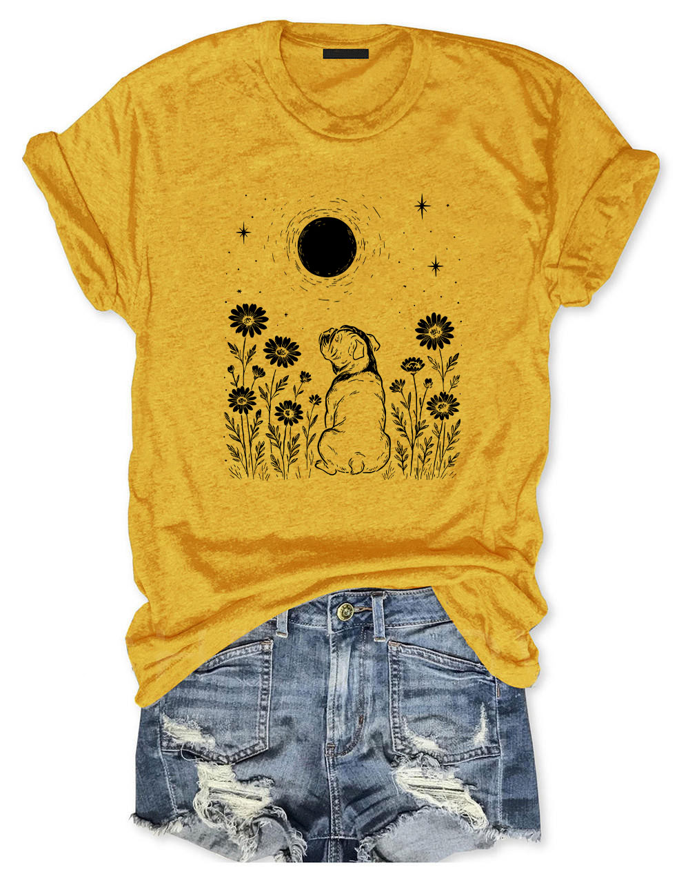 Minimalist Boho Bulldog Night Flower Funny T-shirt