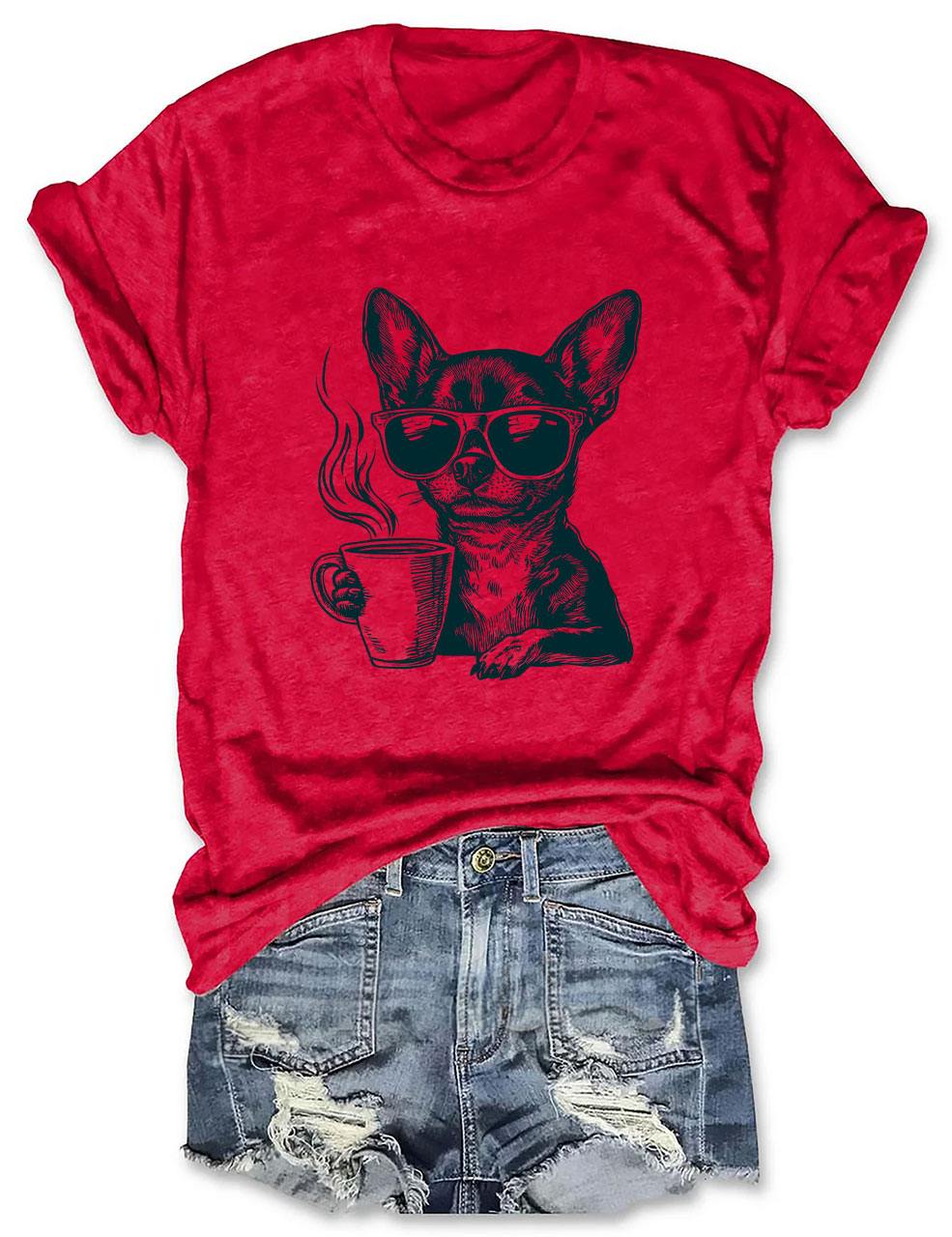 Coffee Sunglasses Vintage Engraving Chihuahua T-shirt