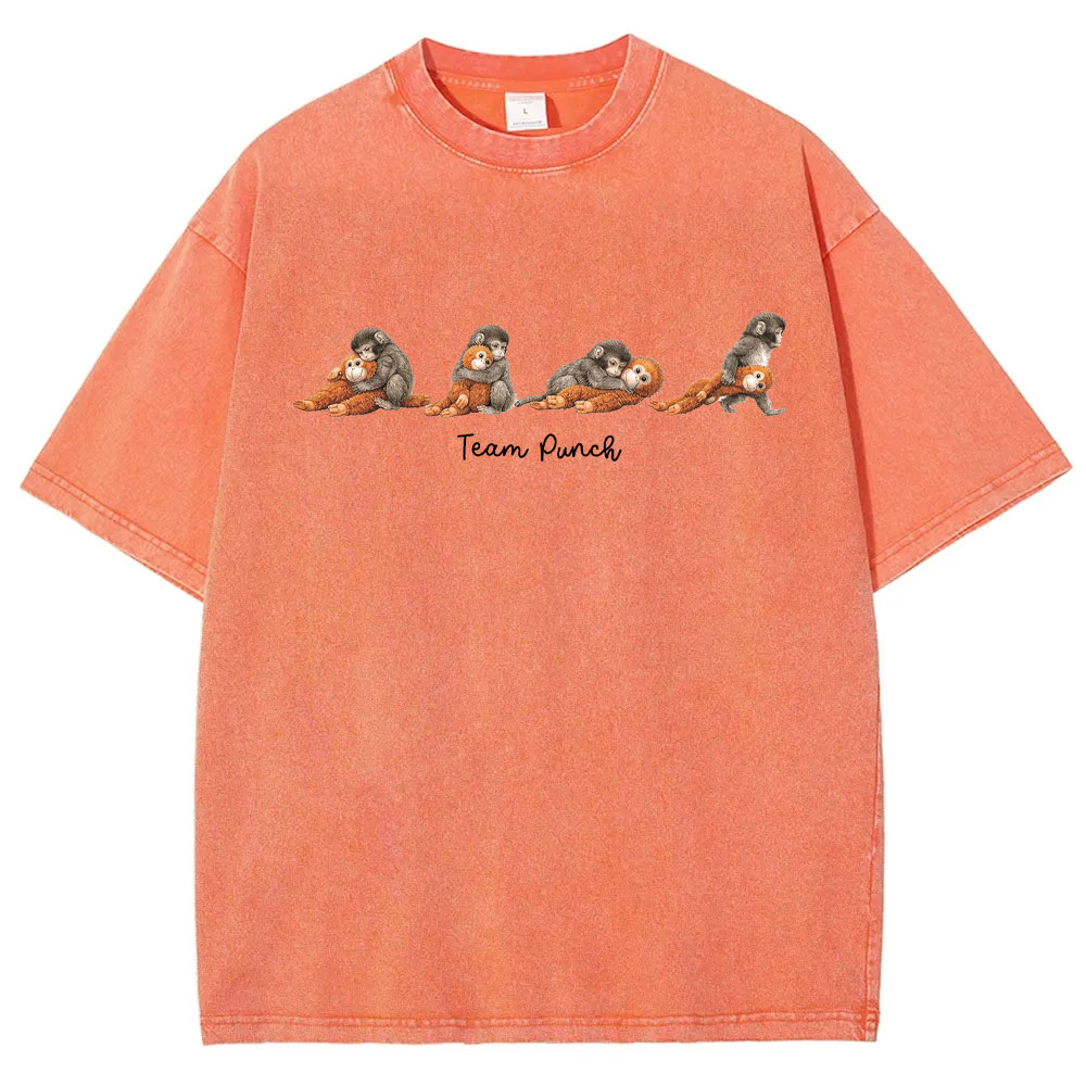 Baby Monkey Punch with Plush Toy Washed T-shirt
