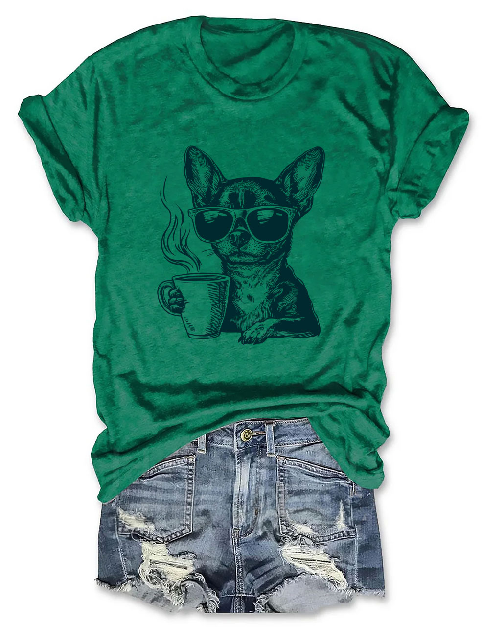 Coffee Sunglasses Vintage Engraving Chihuahua T-shirt