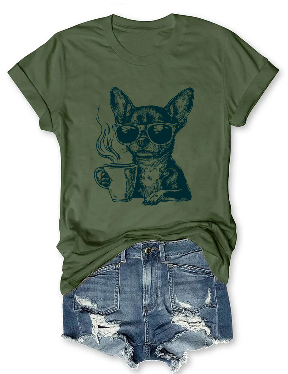 Coffee Sunglasses Vintage Engraving Chihuahua T-shirt