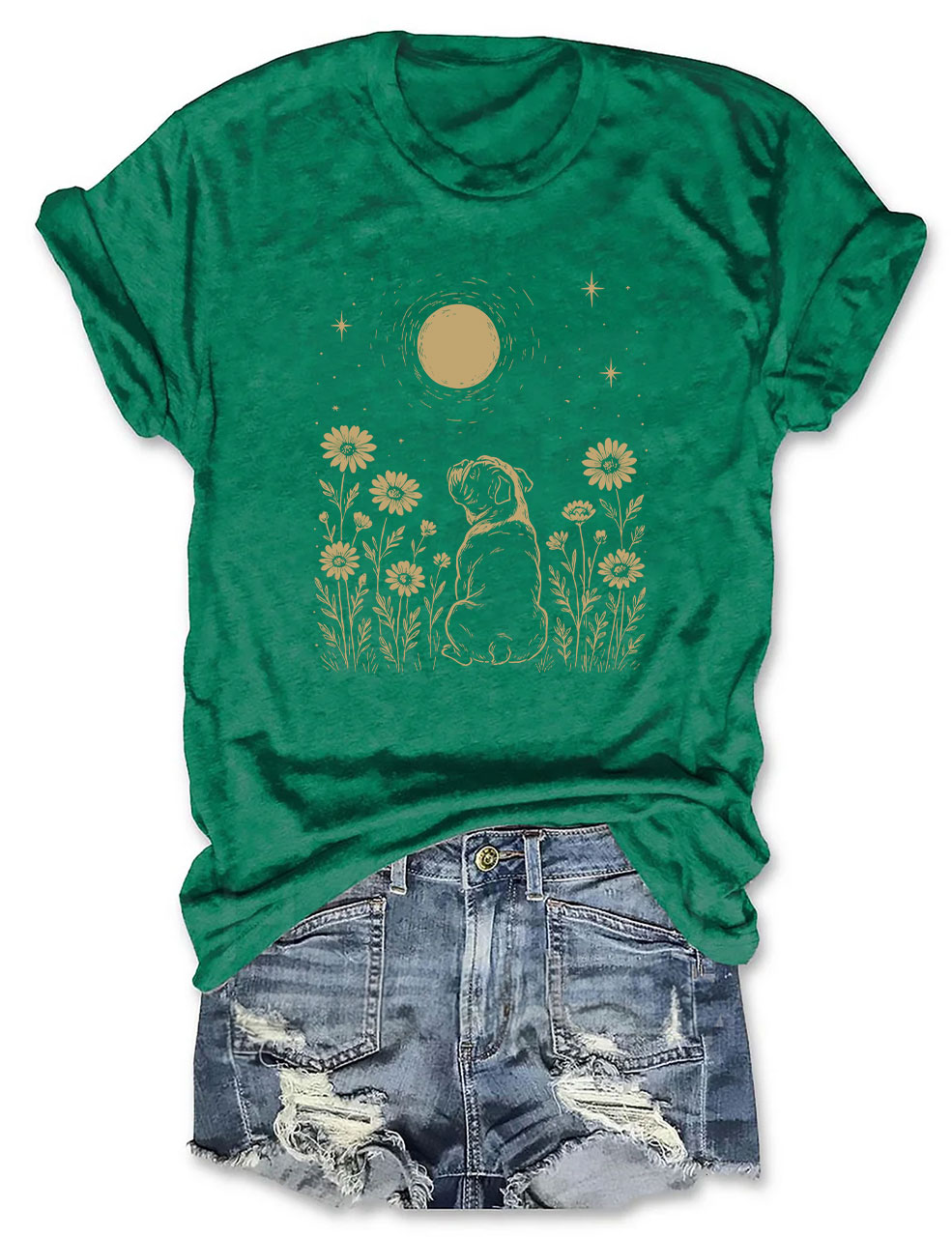 Minimalist Boho Bulldog Night Flower Funny T-shirt
