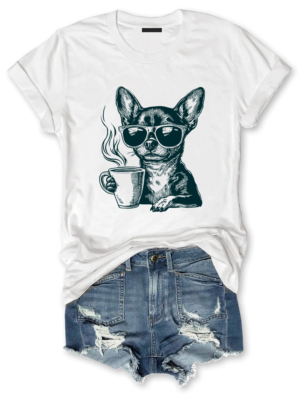 Coffee Sunglasses Vintage Engraving Chihuahua T-shirt