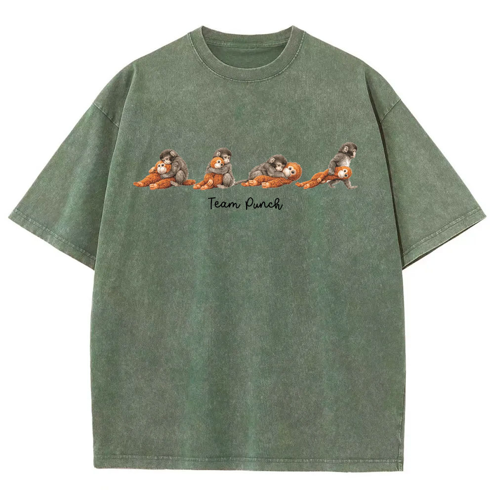 Baby Monkey Punch with Plush Toy Washed T-shirt