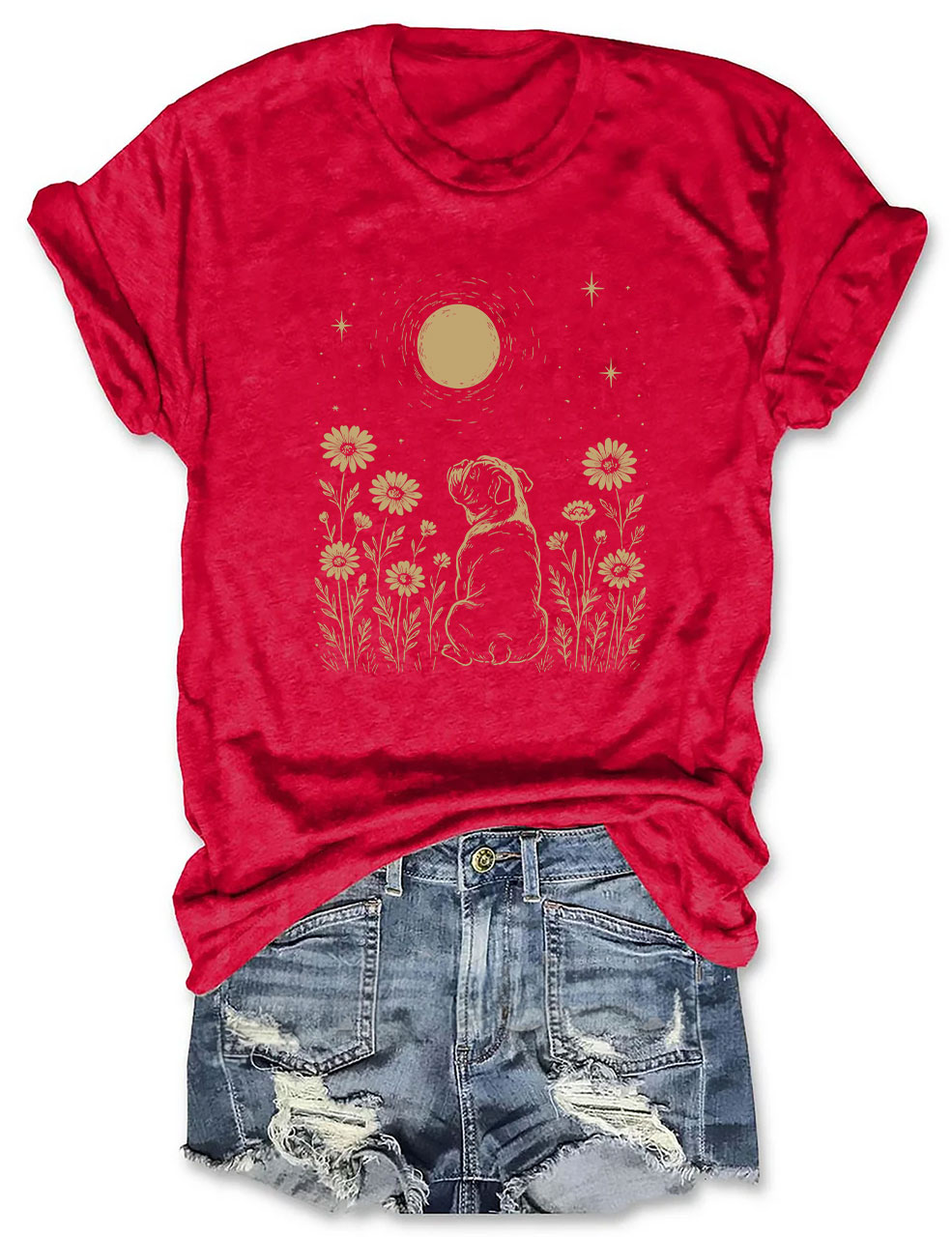 Minimalist Boho Bulldog Night Flower Funny T-shirt