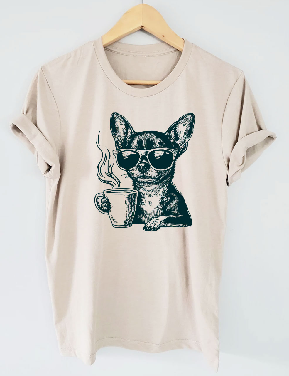Coffee Sunglasses Vintage Engraving Chihuahua T-shirt