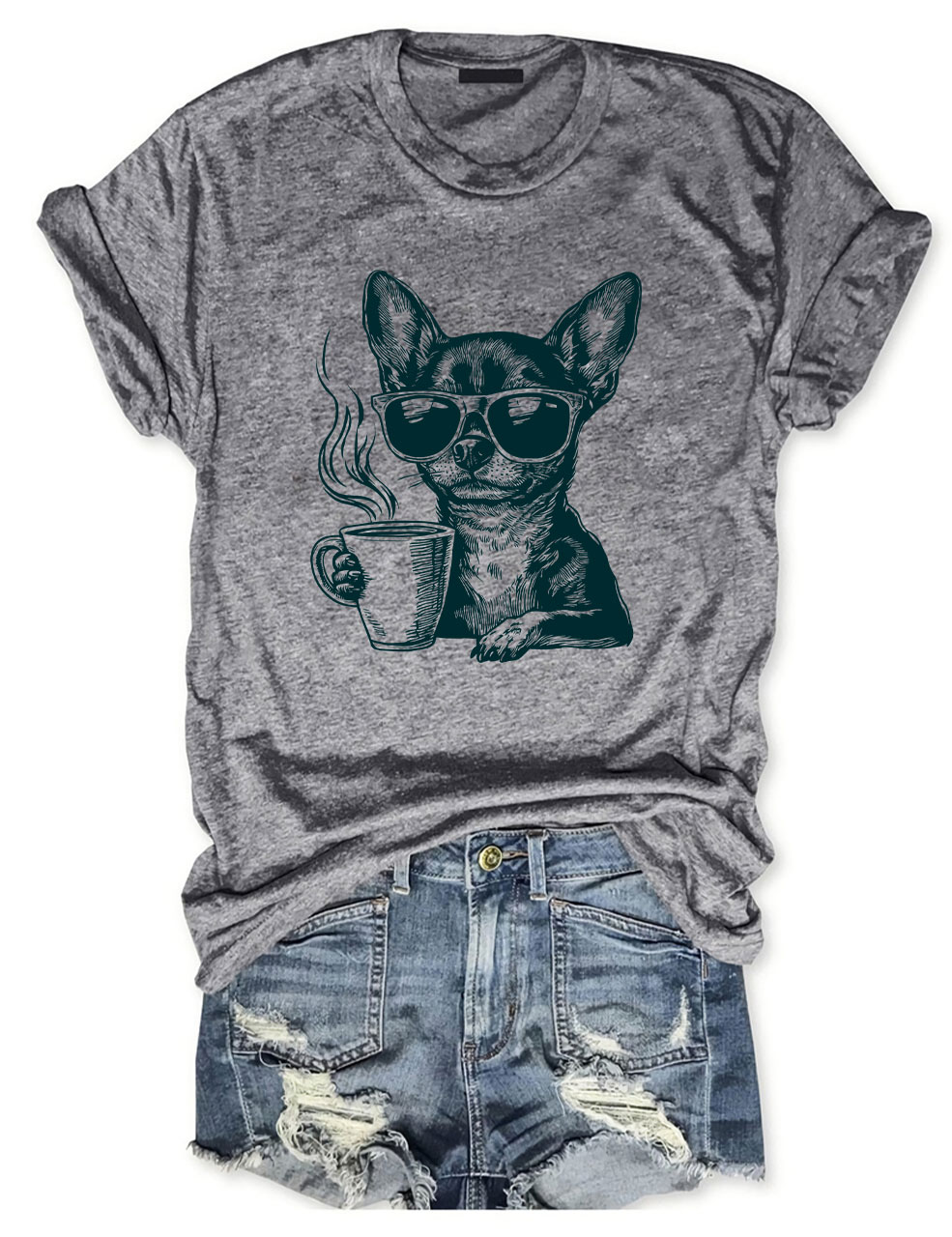 Coffee Sunglasses Vintage Engraving Chihuahua T-shirt