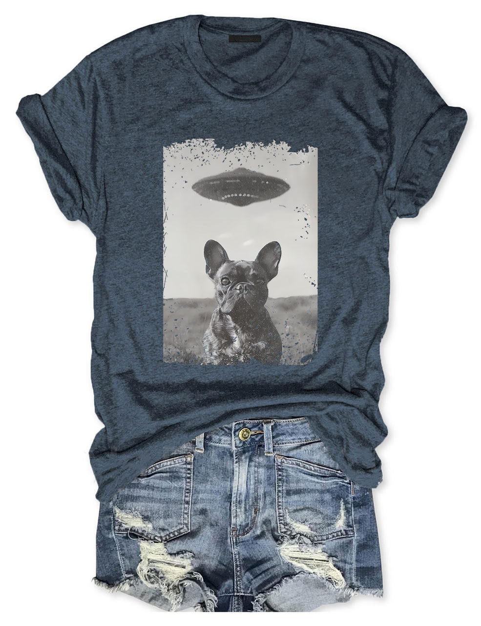 Funny French Bulldog UFO T-shirt