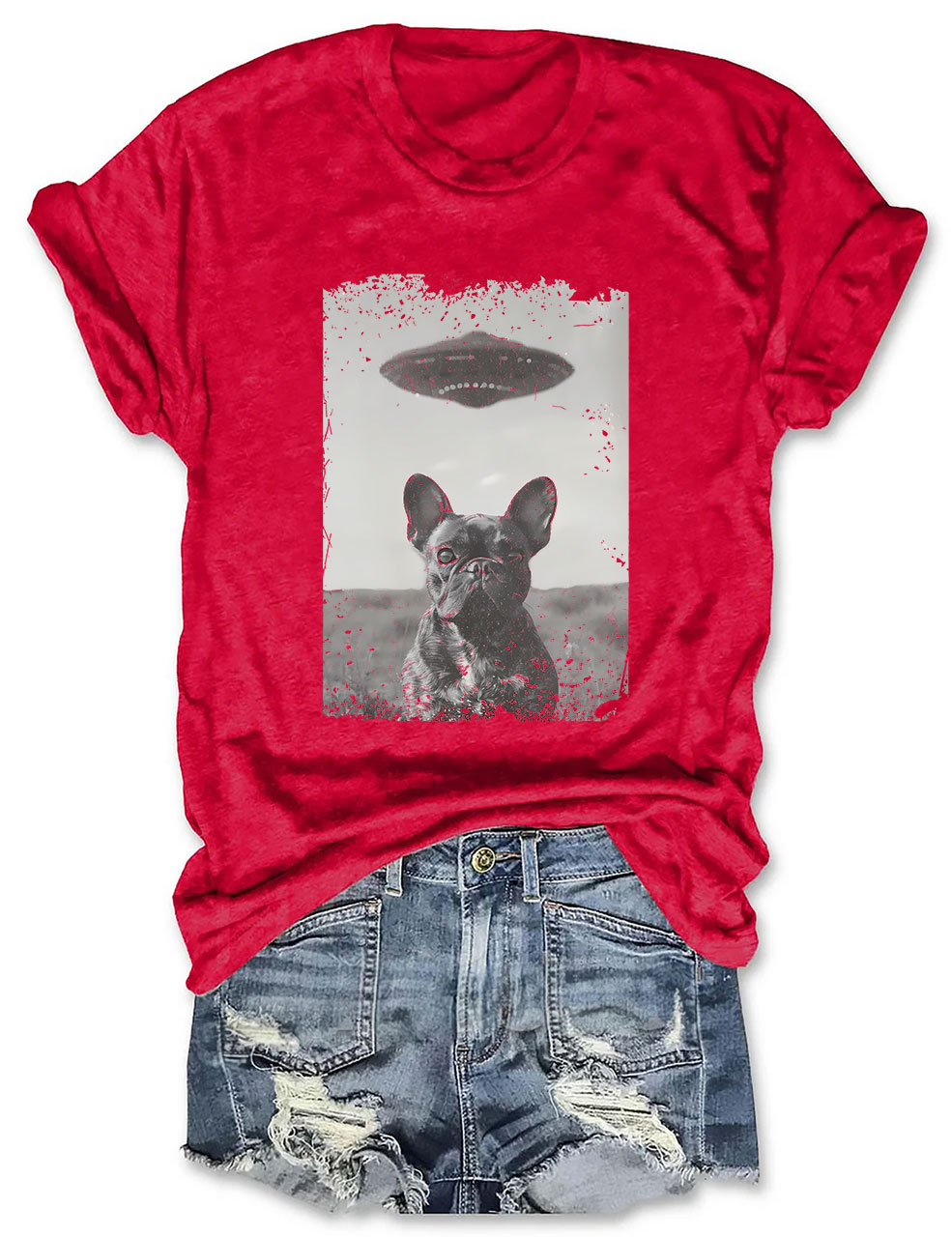 Funny French Bulldog UFO T-shirt