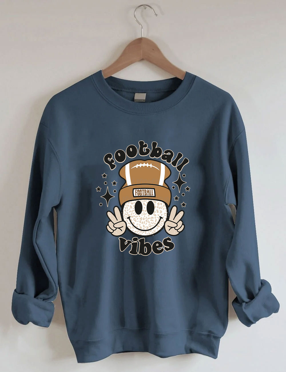 Football Vibes Beanie Happy Face Sweatshirt