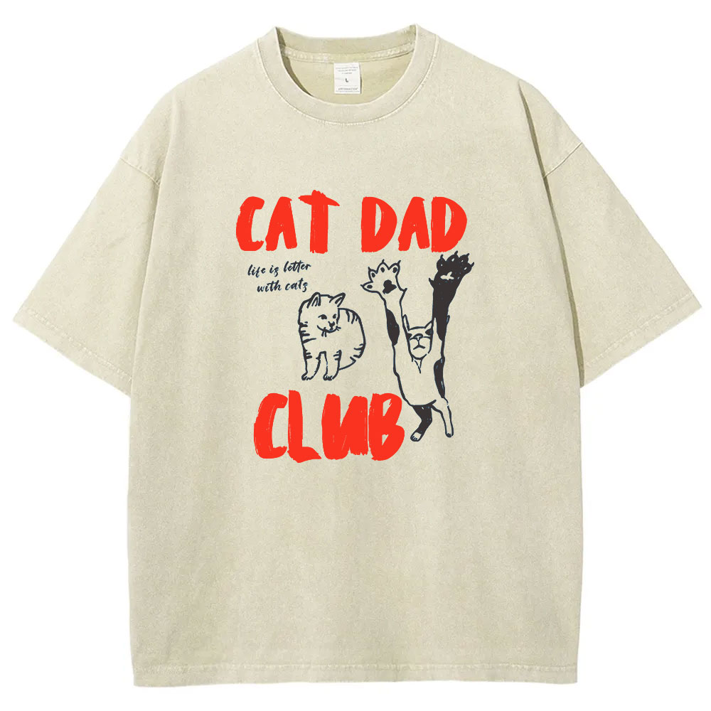 Cat Dad Club Funny Washed T-shirt
