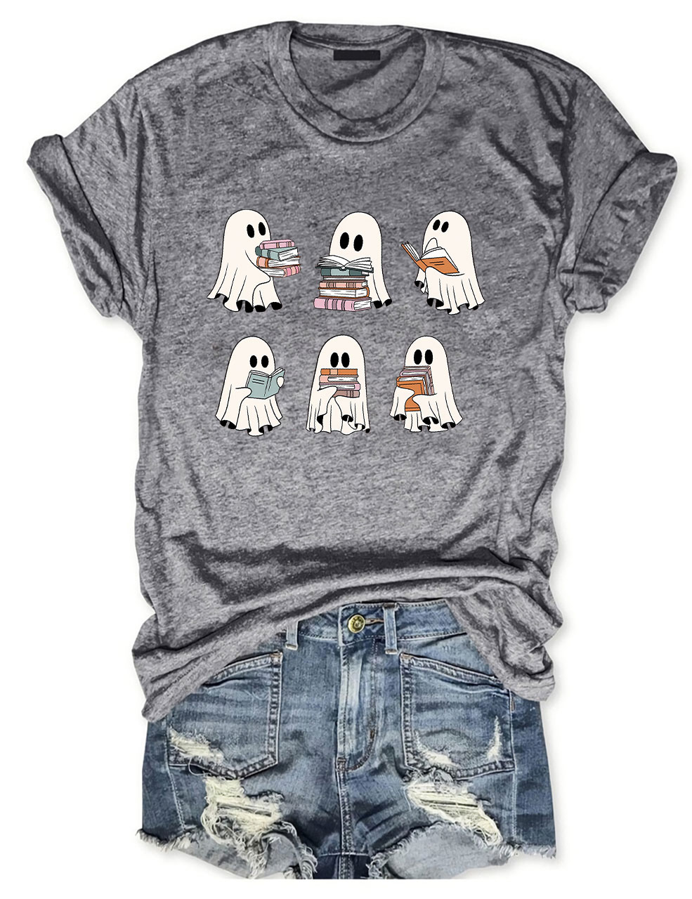 Cute Ghost Reading Book Halloween T-shirt