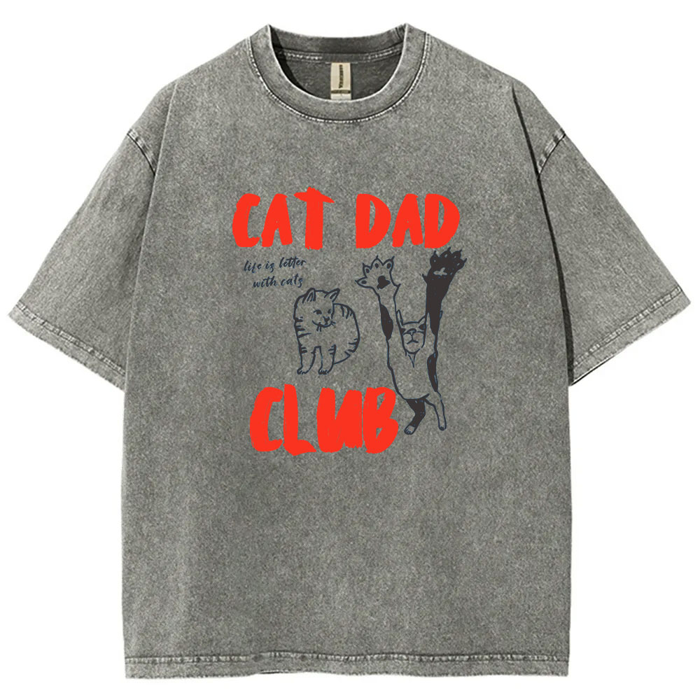 Cat Dad Club Funny Washed T-shirt