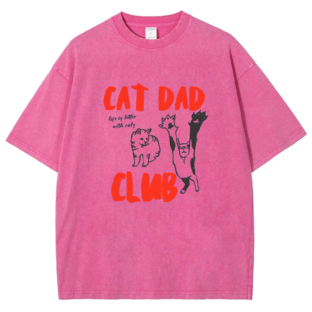Cat Dad Club Funny Washed T-shirt