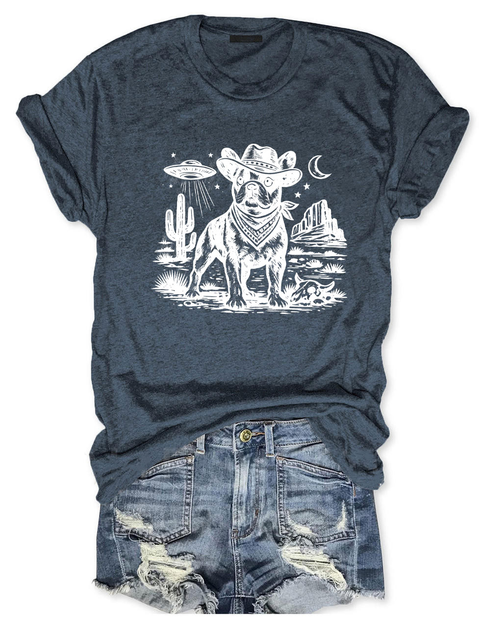 French Bulldog Ufo Cowboy  Funny T-shirt
