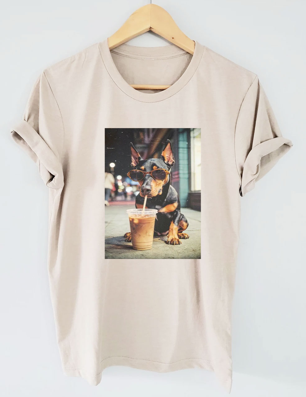 Doberman Drinking Iced Coffee T-shirt