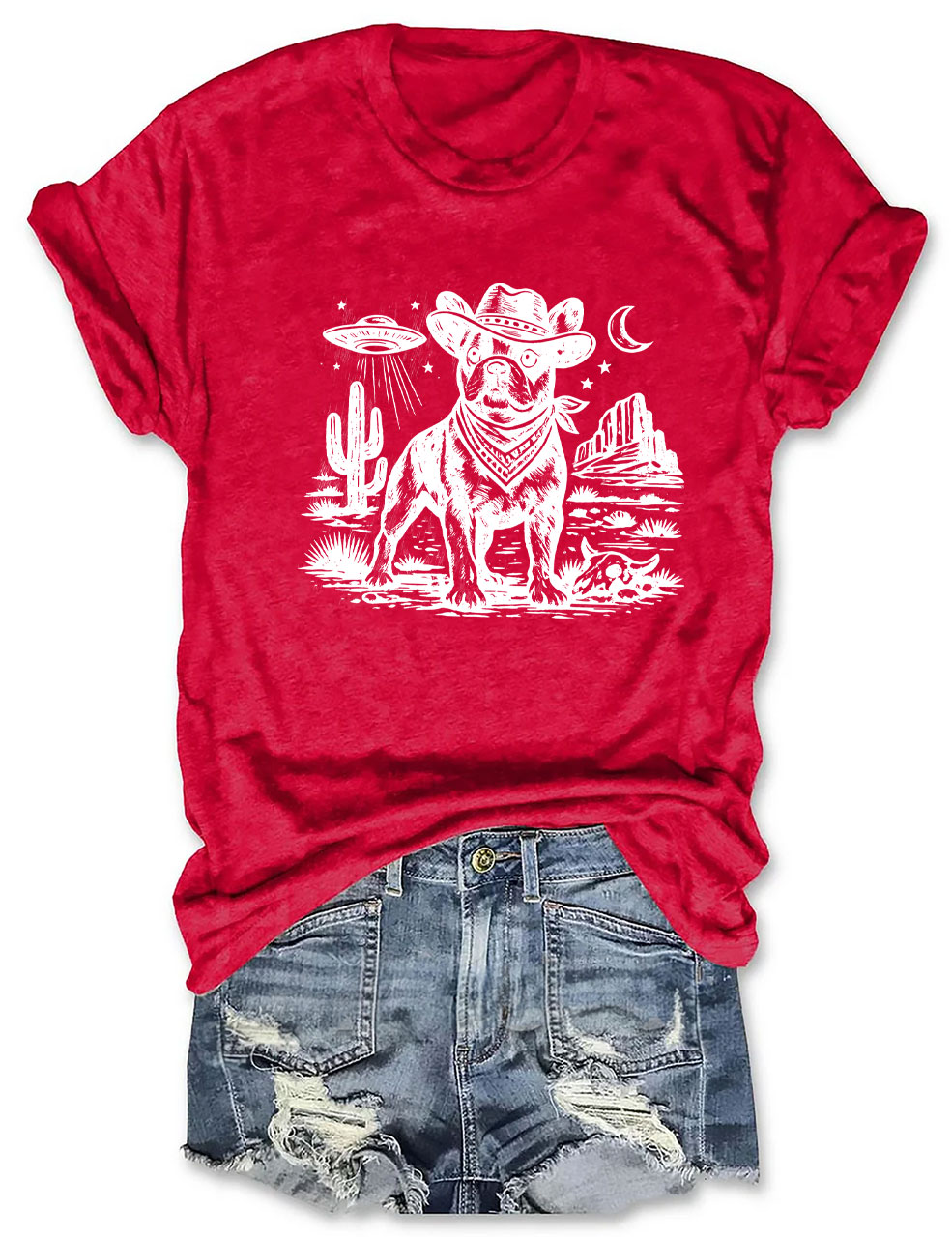 French Bulldog Ufo Cowboy  Funny T-shirt