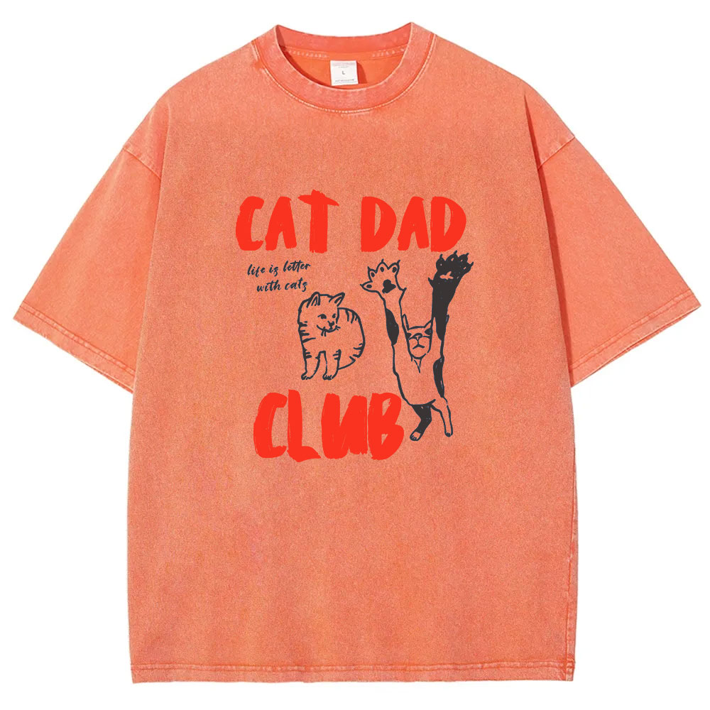 Cat Dad Club Funny Washed T-shirt