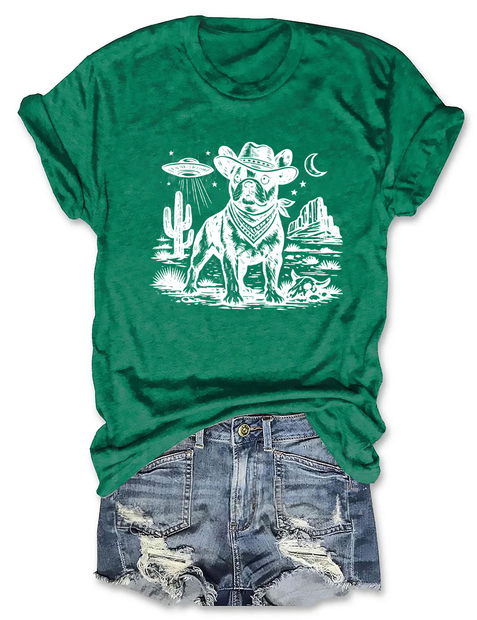 French Bulldog Ufo Cowboy  Funny T-shirt