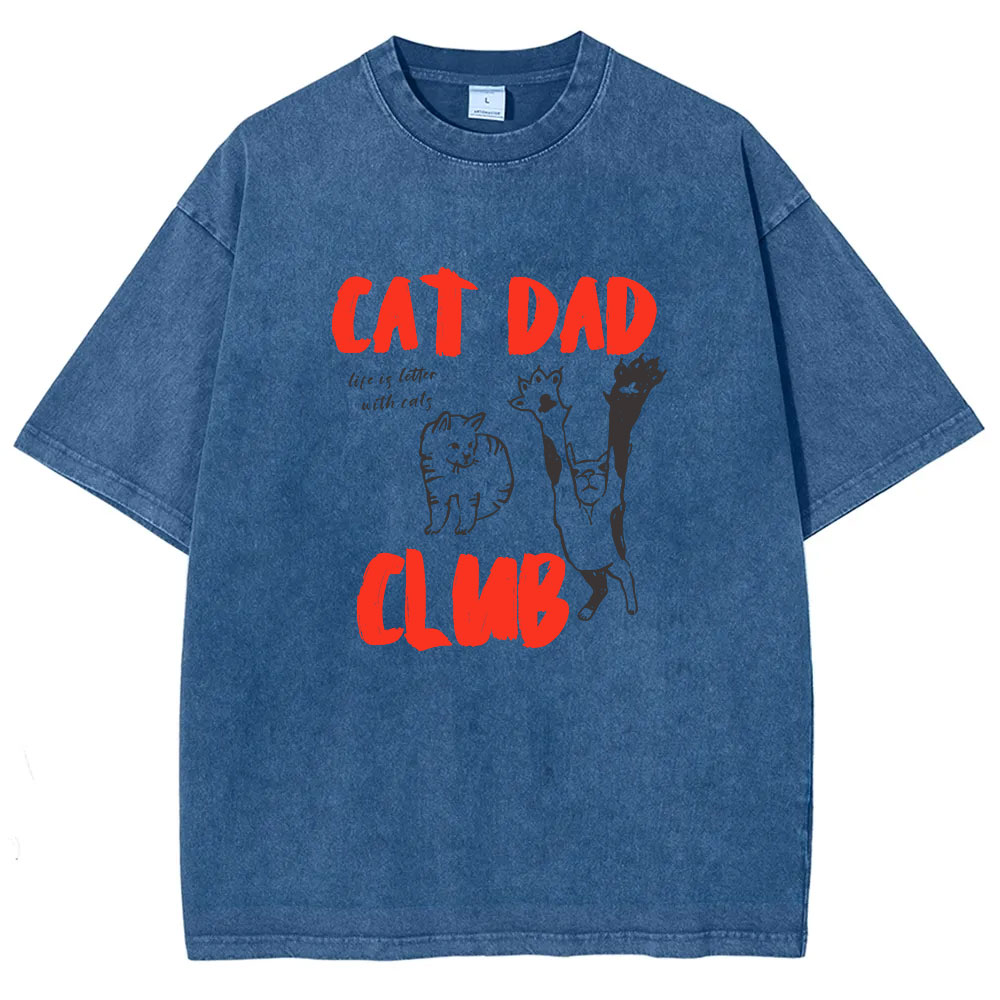 Cat Dad Club Funny Washed T-shirt