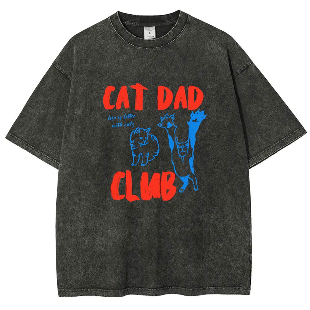 Cat Dad Club Funny Washed T-shirt
