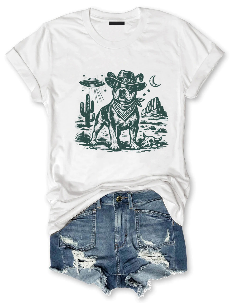 French Bulldog Ufo Cowboy  Funny T-shirt