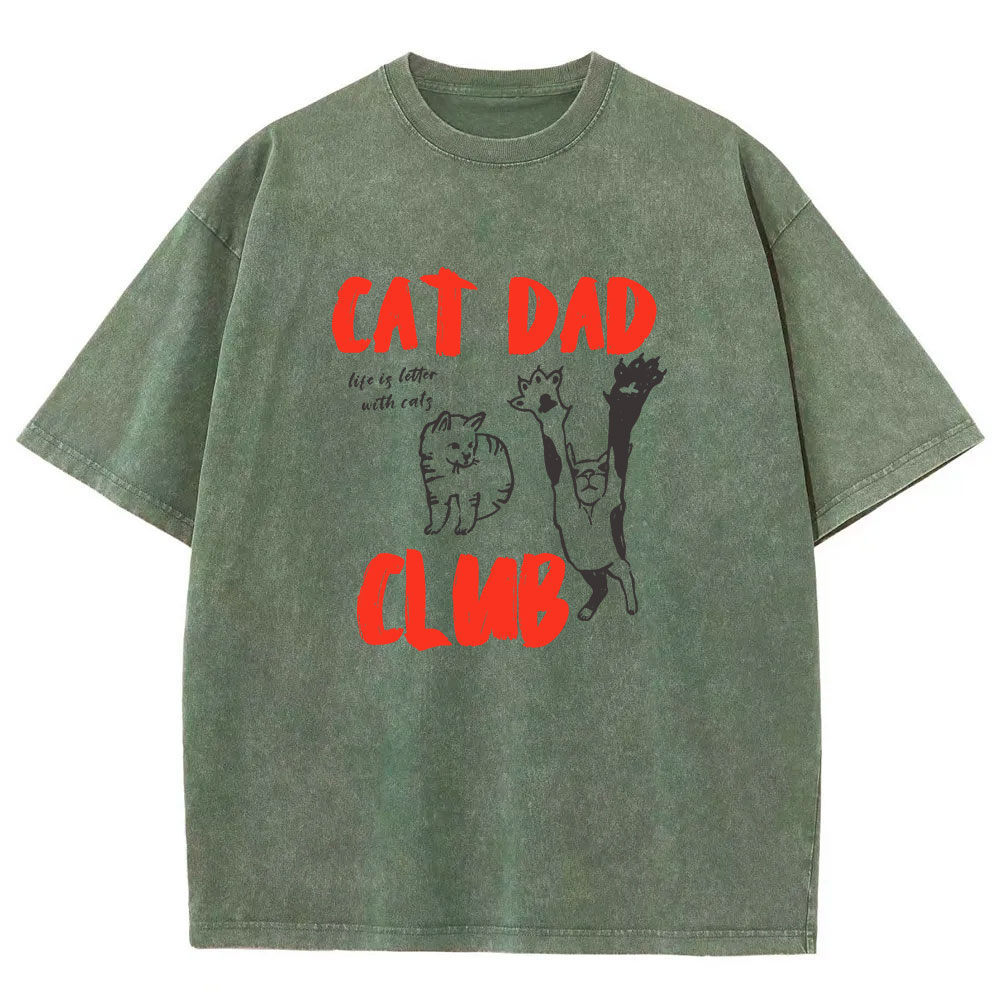 Cat Dad Club Funny Washed T-shirt