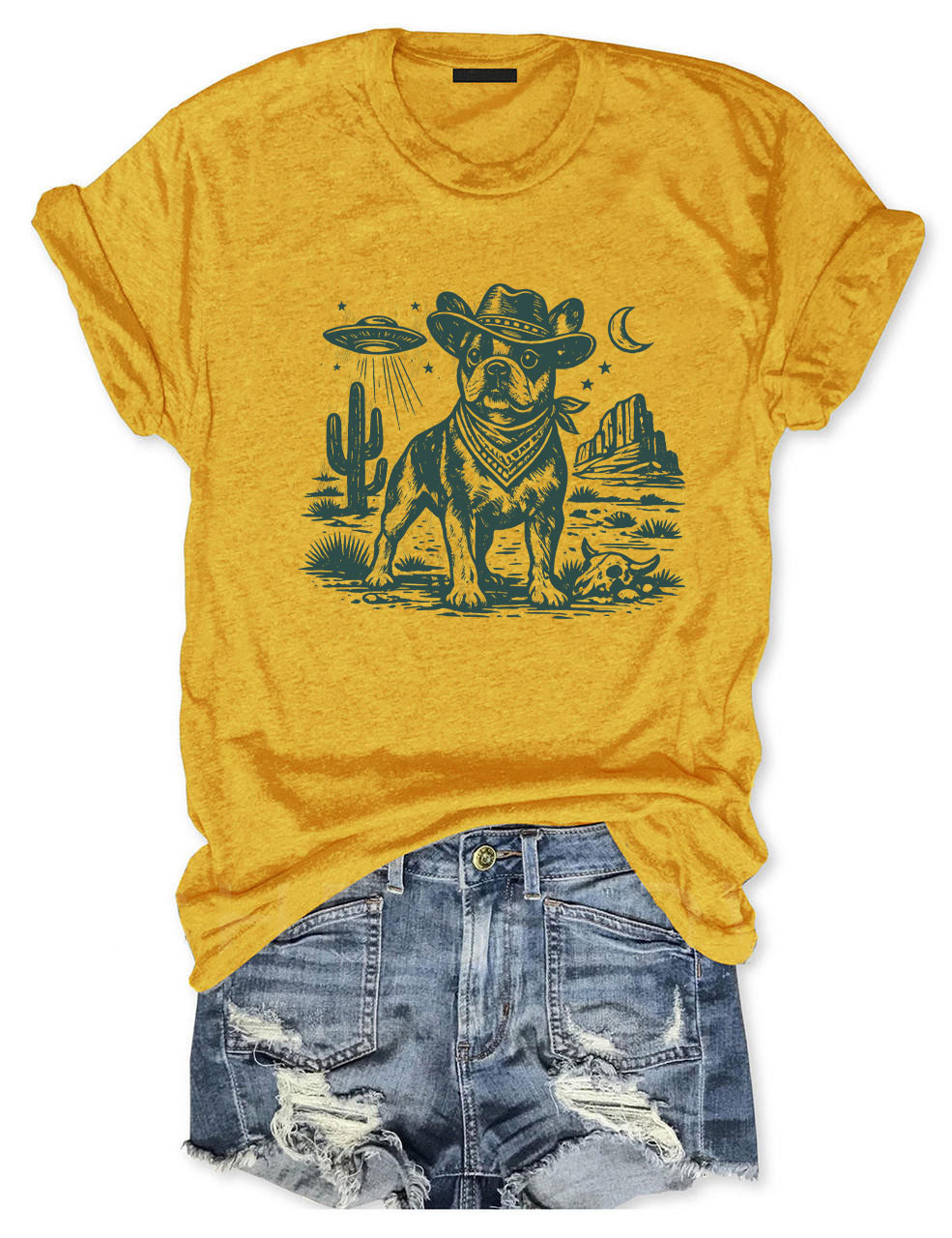 French Bulldog Ufo Cowboy  Funny T-shirt
