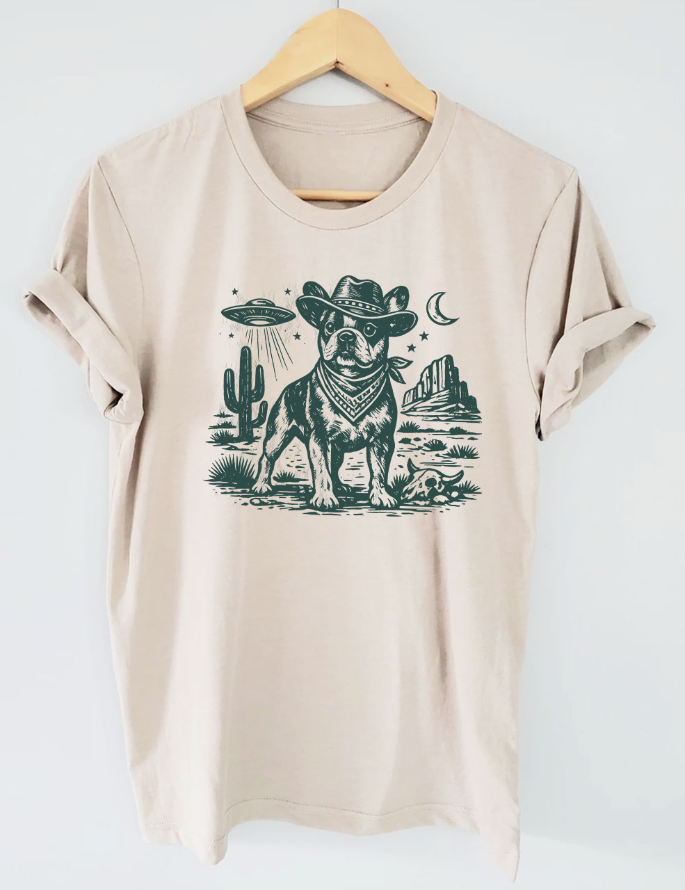 French Bulldog Ufo Cowboy  Funny T-shirt