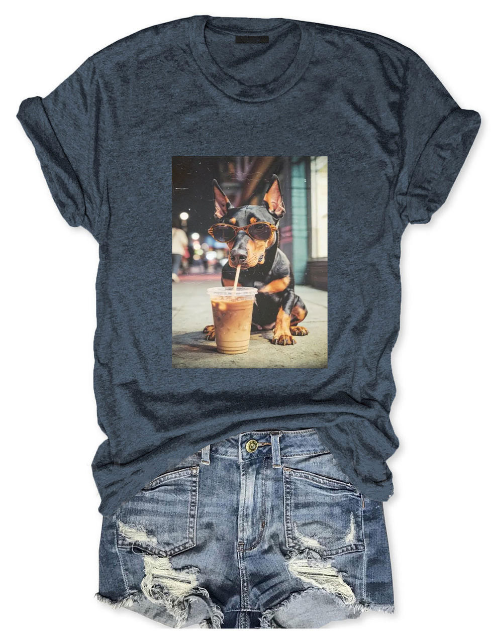 Doberman Drinking Iced Coffee T-shirt