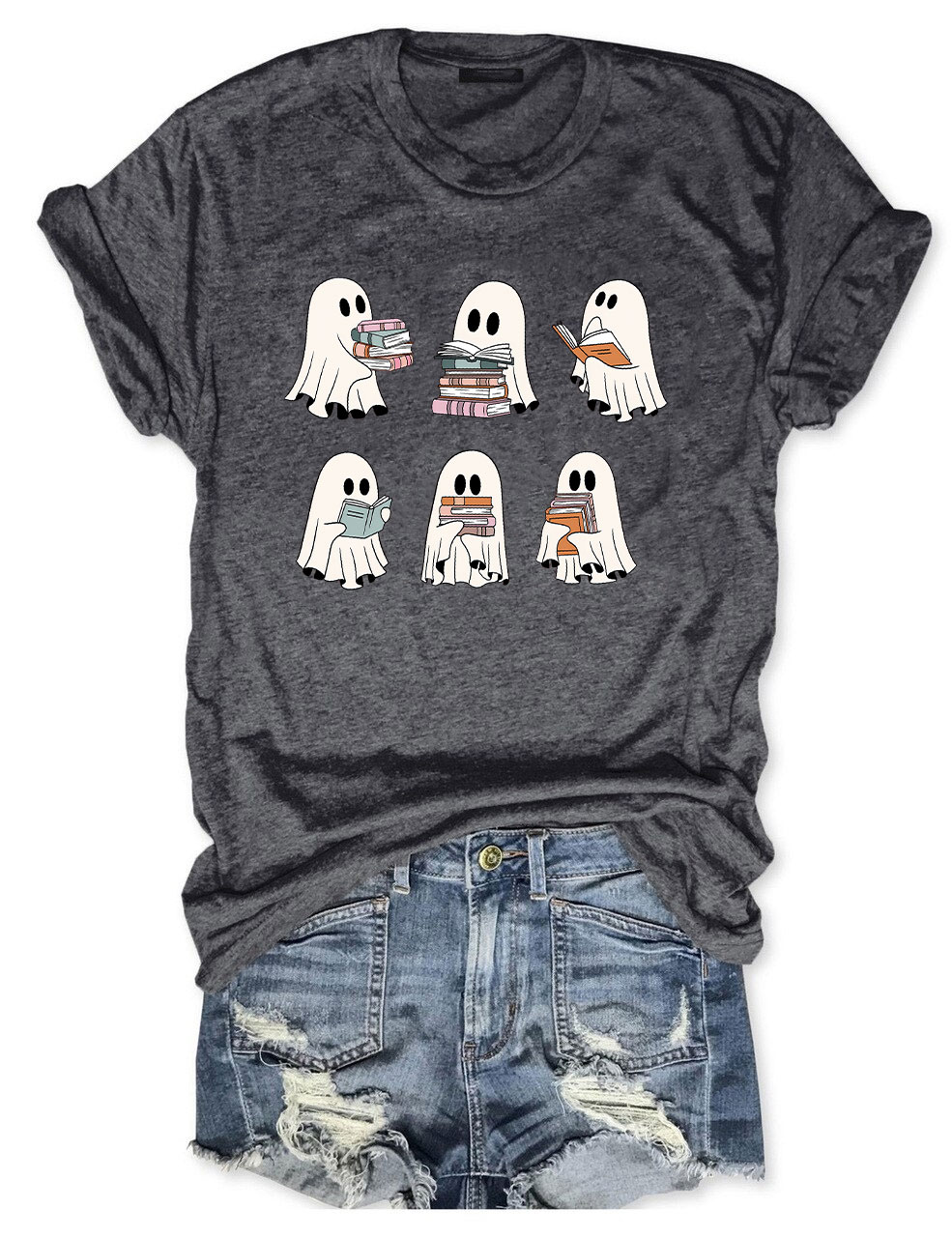 Cute Ghost Reading Book Halloween T-shirt