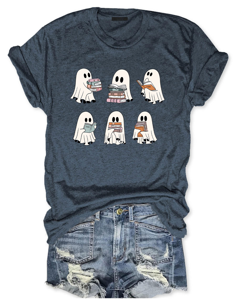 Cute Ghost Reading Book Halloween T-shirt