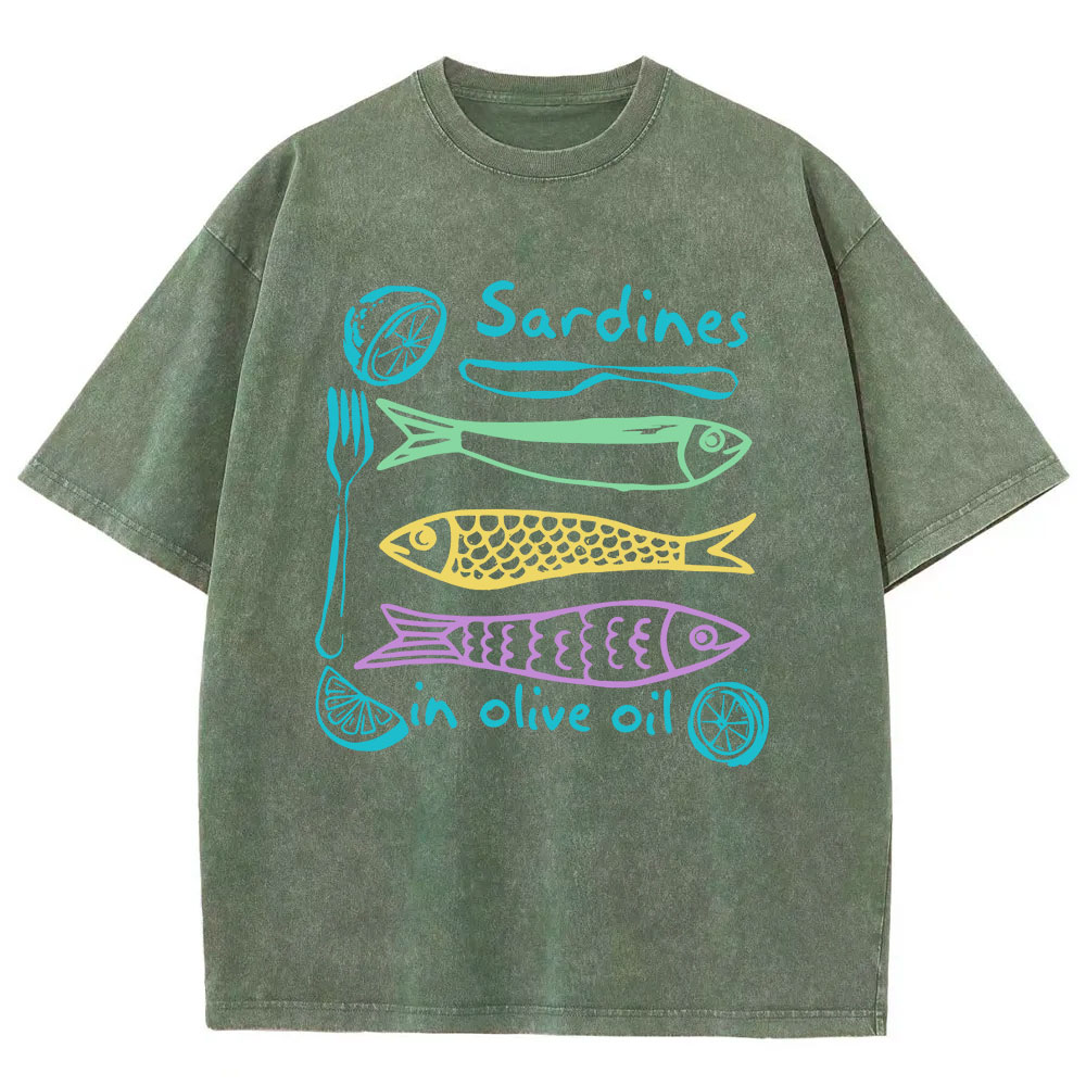 Sardines In Olive Oil Funny Washed T-shirt